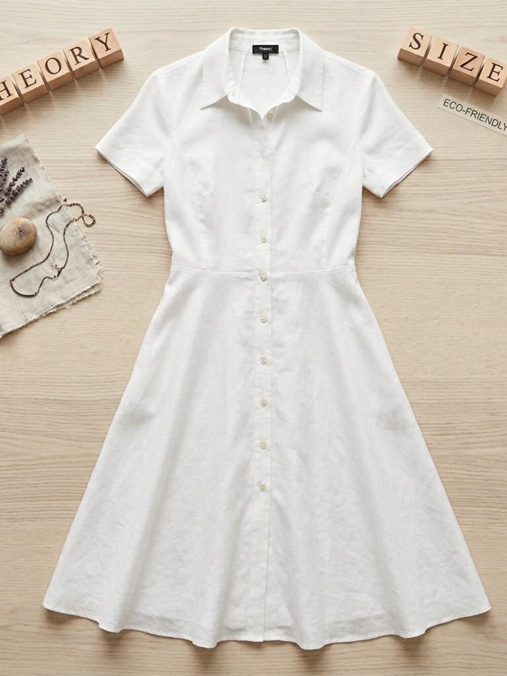 Theory Pristine White Linen Short-Sleeve A-Line Shirt Dress – Size 8